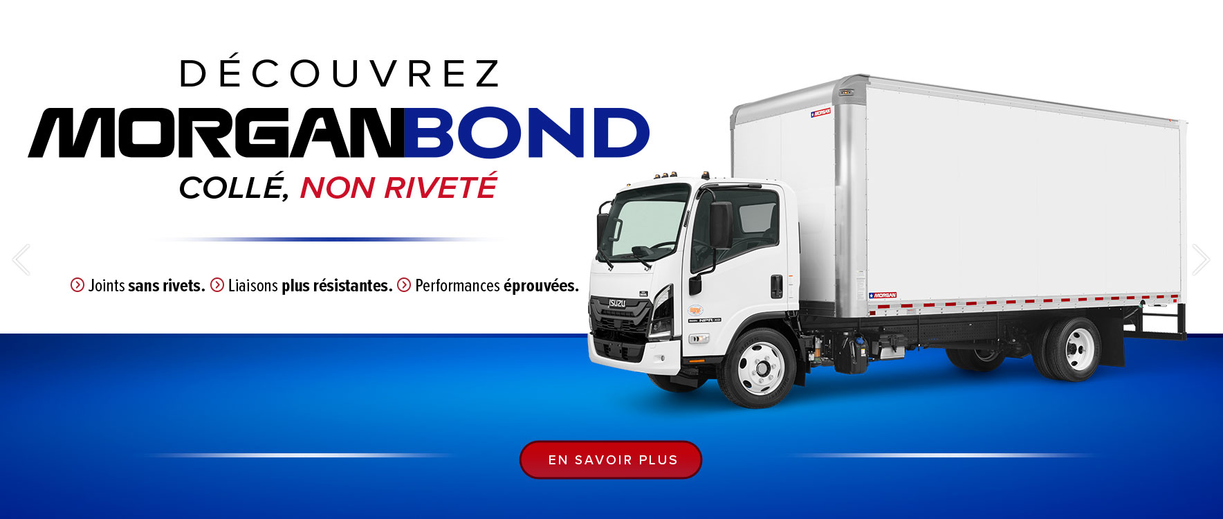 Camion-caisse Morgan Truck Body MorganBond à construction collée sans rivets, présenté sur un châssis Isuzu