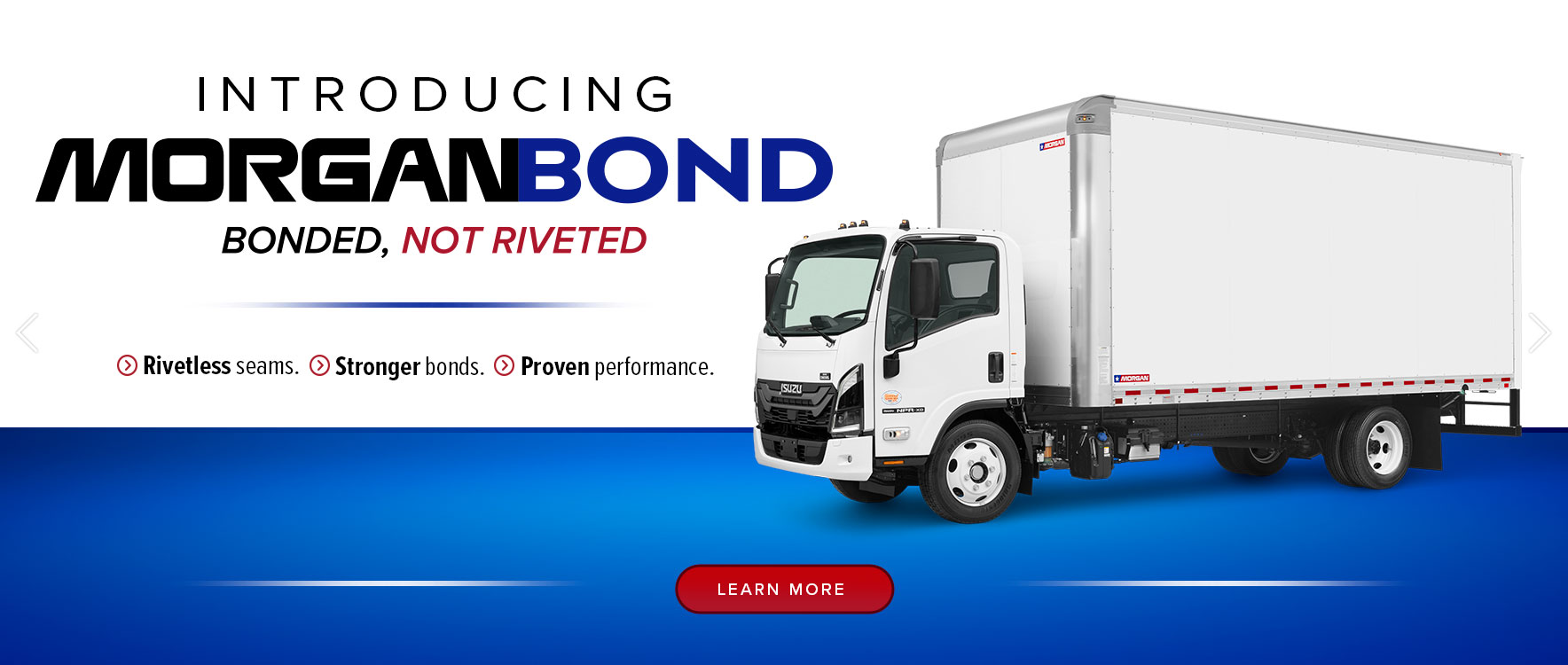 Morgan Truck Body MorganBond box truck with bonded rivetless construction displayed on an Isuzu chassis