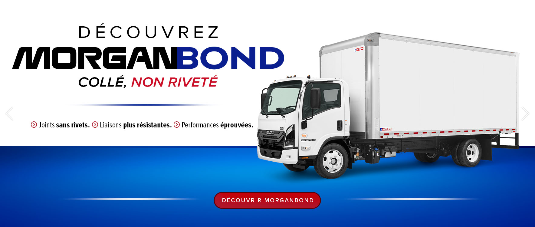 Camion-caisse Morgan Truck Body MorganBond à construction collée sans rivets, présenté sur un châssis Isuzu