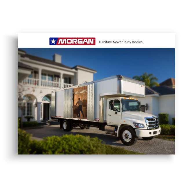 Morgan furniture mover truck body with open cargo area at residential home
