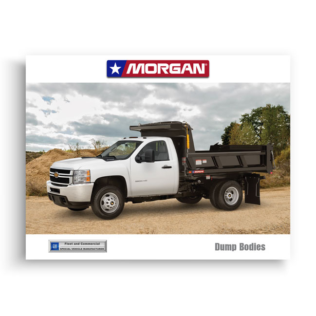 Morgan dump truck body on Chevrolet chassis for hauling materials at construction jobsite