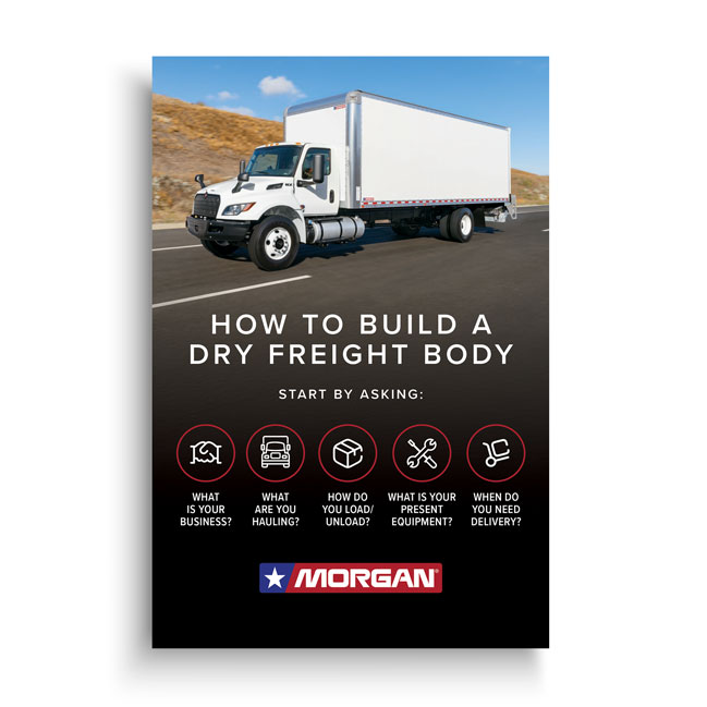 Morgan How to Build a Dry Freight Body brochure cover featuring a dry freight truck and body specification planning guide