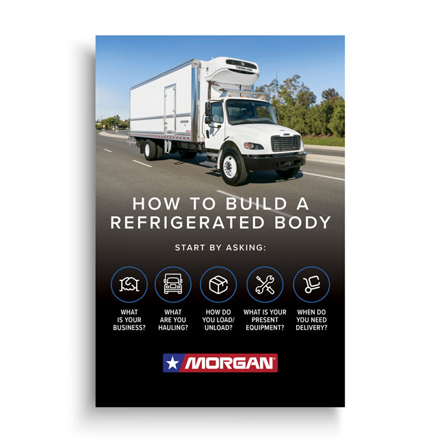 Morgan How to Build a Refrigerated Body brochure cover featuring a refrigerated delivery truck and refrigerated body planning guide