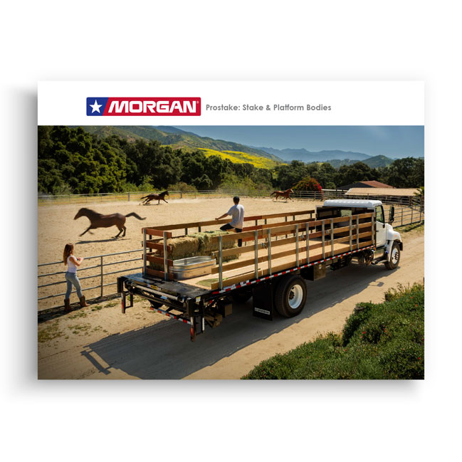 Morgan ProStake stake and platform truck body transporting materials in ranch setting