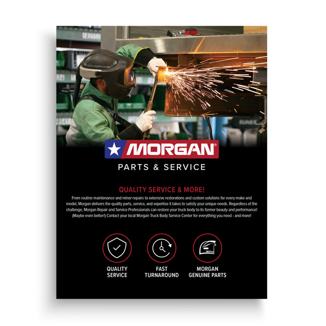 Morgan Parts & Service brochure cover featuring truck body repair and maintenance services