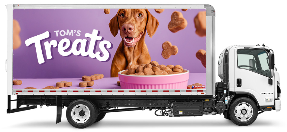 Profil du camion Morgan montrant comment les graphiques s’adaptent parfaitement aux joints sans rivets de la construction MorganBond.