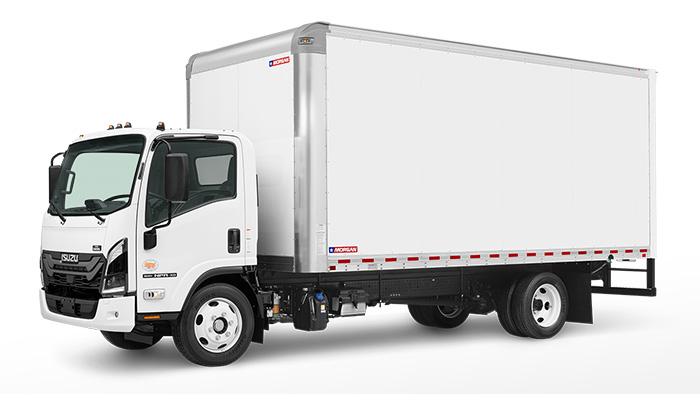 Vue avant 3/4 de la carrosserie du camion Morgan montrant la technologie sans rivets MorganBond.