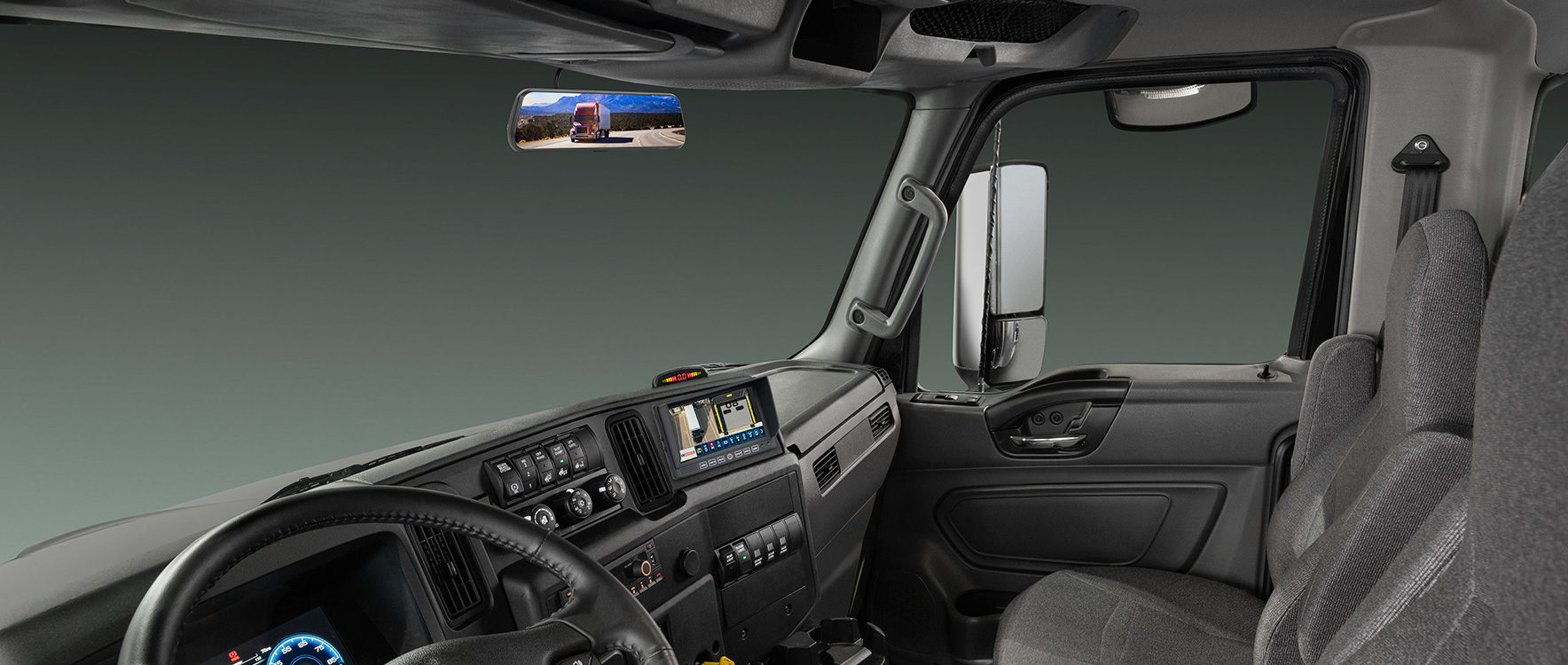 View inside of International semi cab showing installed Situational Awareness Package 5.0