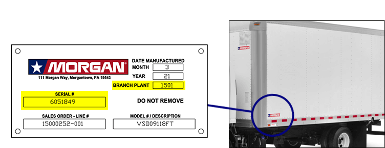 Morgan Canada Corporation truck body serial number plate location on truck